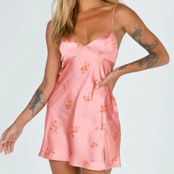 Princess Polly Stargazing Pink Floral Satin Mini Dress Women’s 4 - Picture 2 of 8
